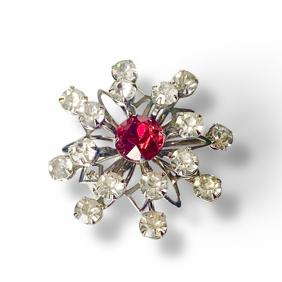Cute Vintage Rhinestone Scatter Pin Brooch Red and Clear White Austrian Stones. - Picture 3 of 6